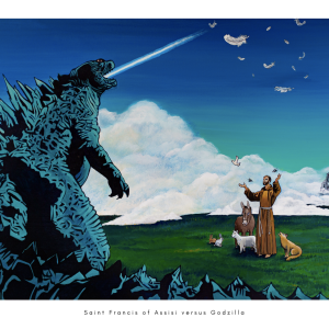 Saint Francis of Assisi versus Godzilla - Photo paper poster